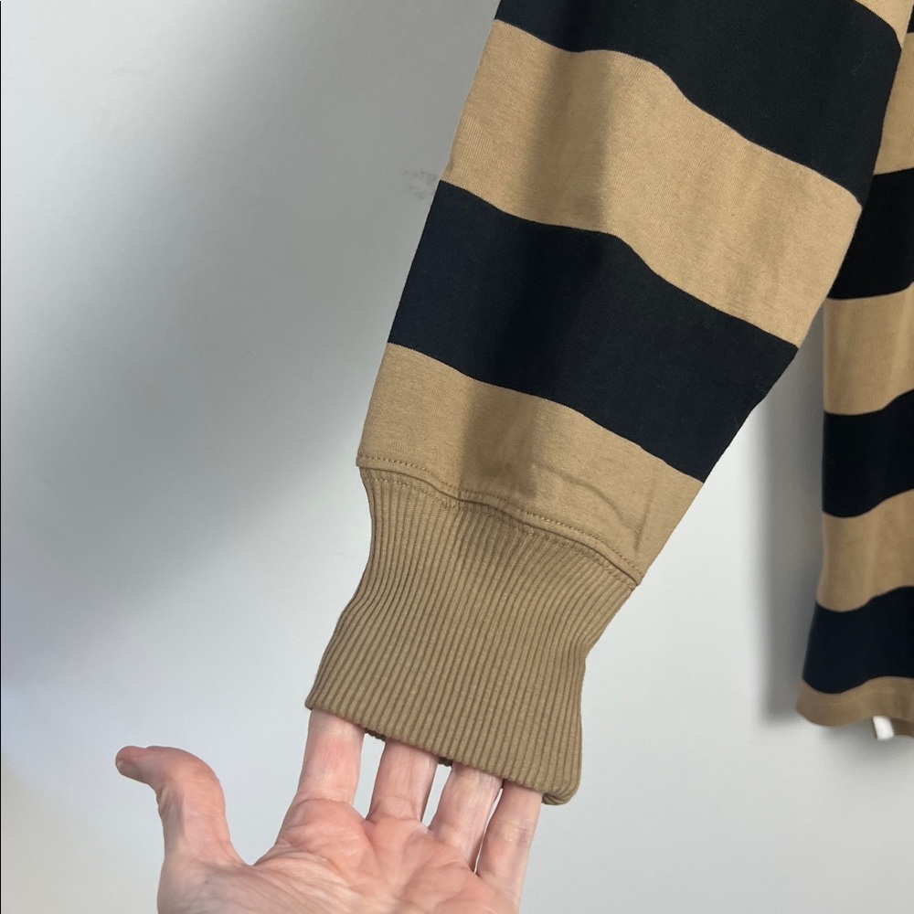 NEW Good American Medium Khaki And Black Rugby Stripe Jersey Polo Mini Dress - Picture 8 of 12